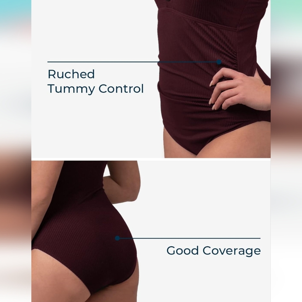 One Piece Ribbed Tummy Control Swimsuit - Picture 5 of 10
